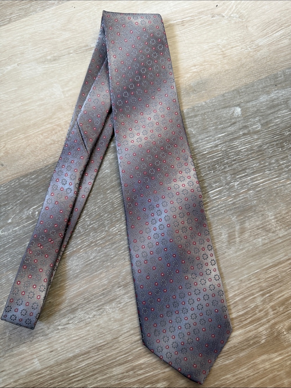Yves Saint Laurent Gray Tie with Red Dot Motif